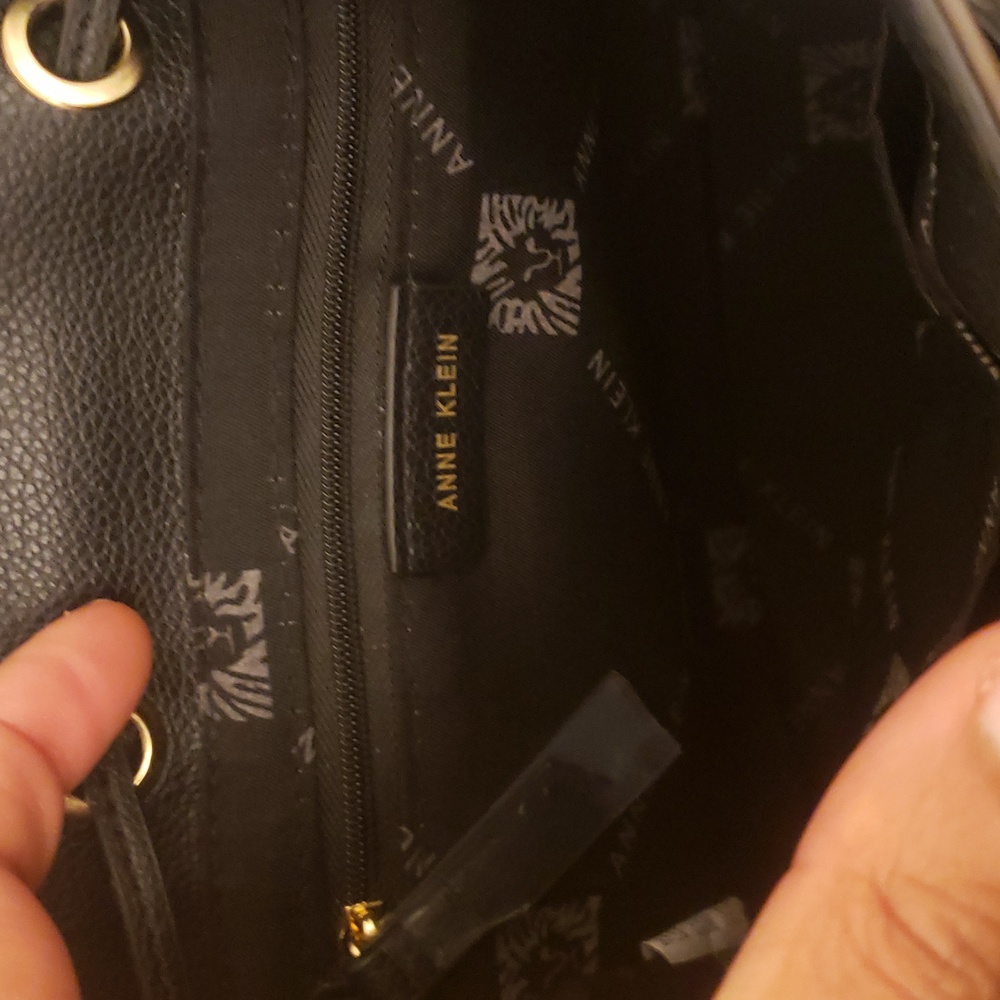 Anne Klein Elegant Black and Brown Mini Backpack Gold Drawstring Snap Closure - Picture 6 of 17